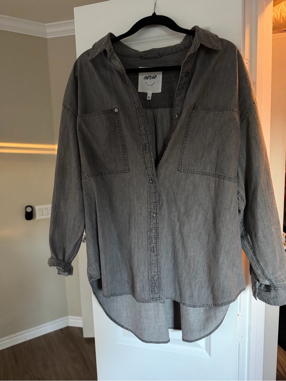 aerie Light Gray Button-Front Shirt